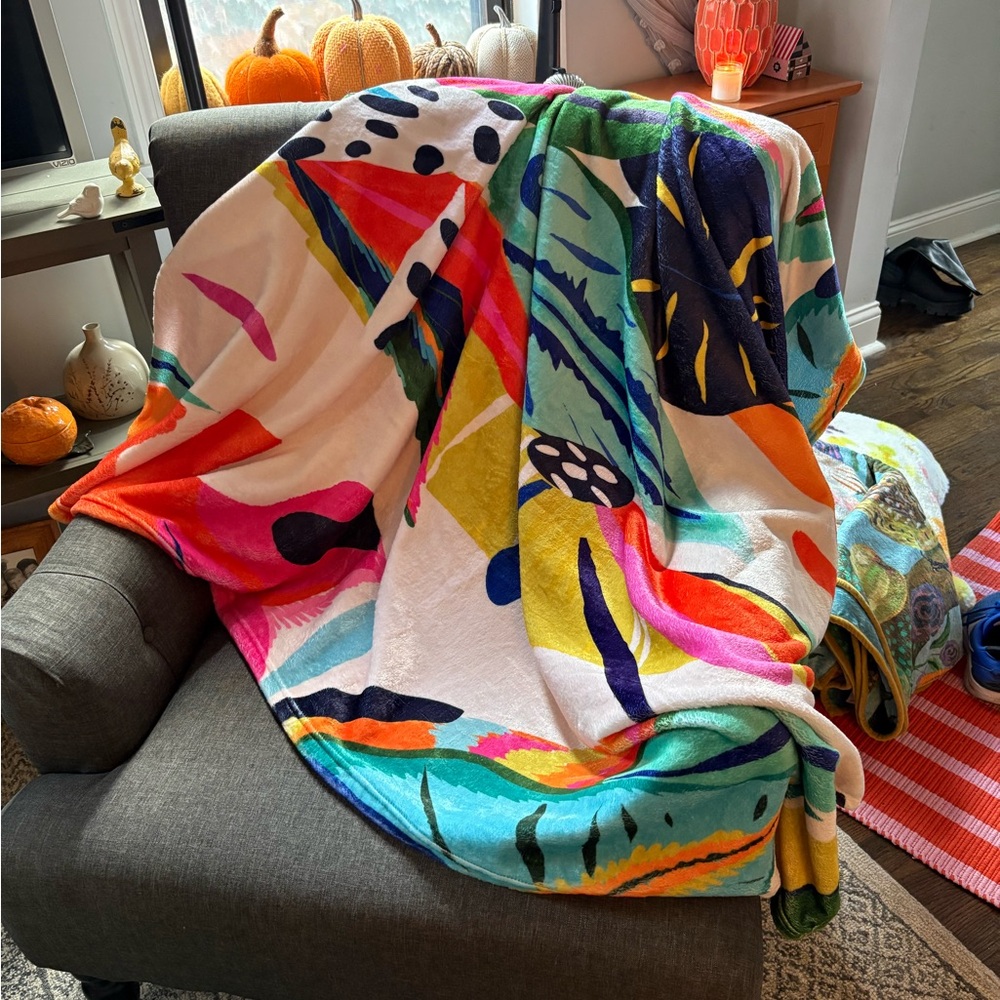 Anthropologie Colorful Geometric Throw Blanket